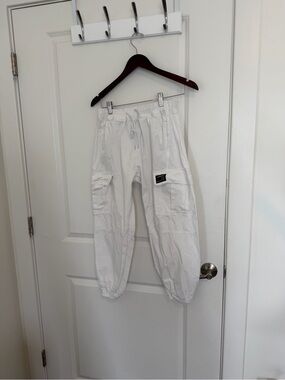 White Cargo Jogger Pants with Drawstring Waist